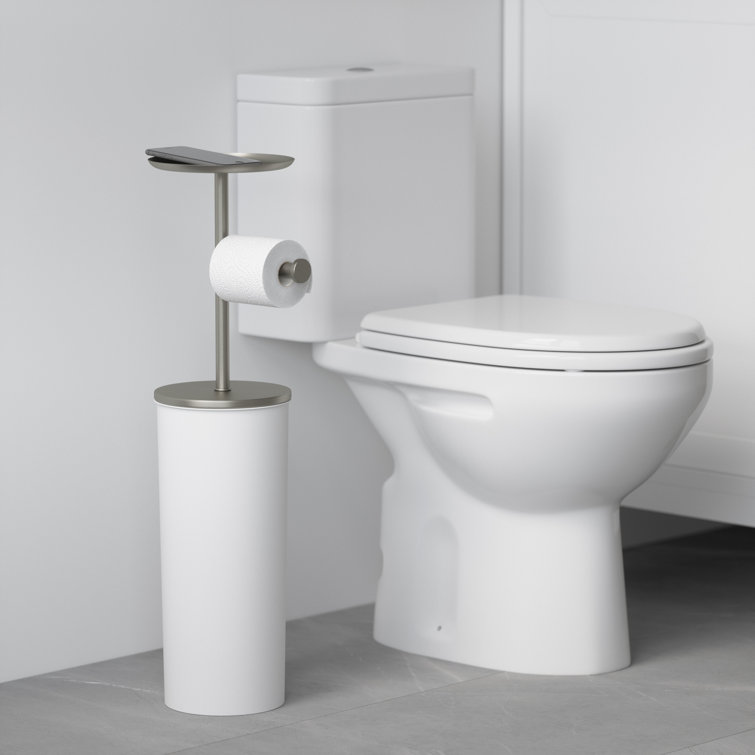 White Nickel Freestanding Toilet Paper Holder with Storage