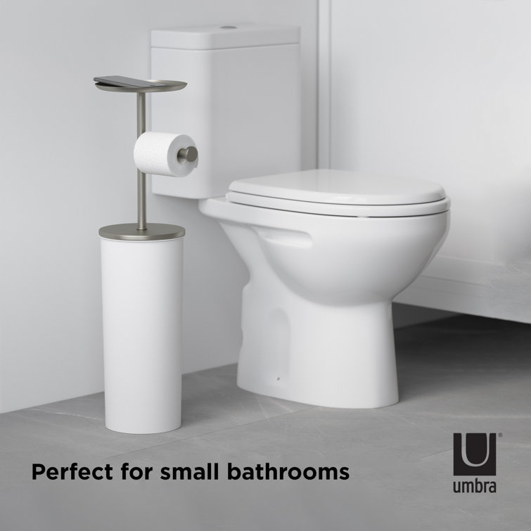 White Nickel Freestanding Toilet Paper Holder with Storage