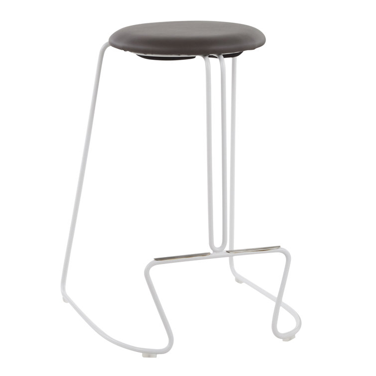 Finn White Steel and Gray Faux Leather Counter Stool Set