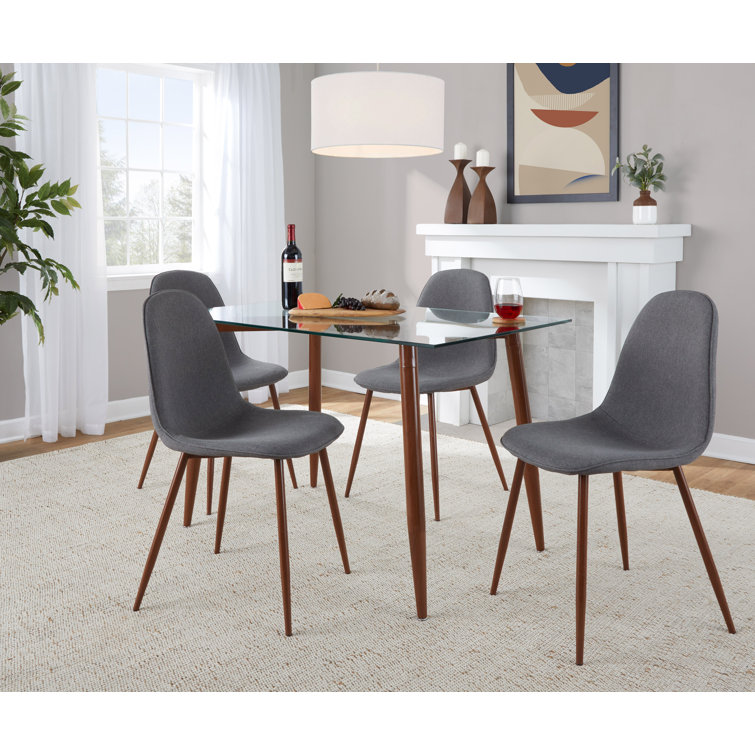 Mid-Century Modern Glass Top Dining Set with Walnut Legs