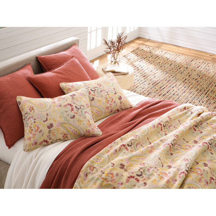 Beige Floral Linen Euro Sham with Tie Closure