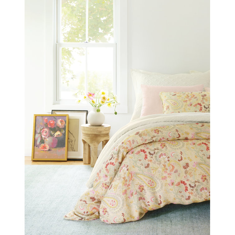 Beige Floral Linen Standard Pillow Sham