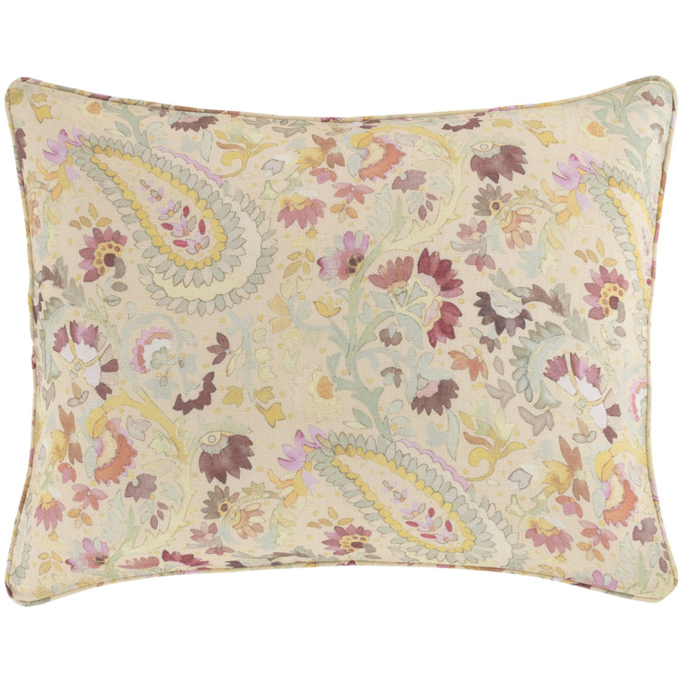 Beige Floral Linen Standard Pillow Sham