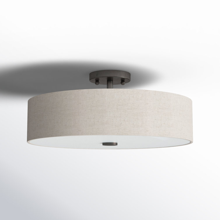 English Bronze Drum Semi Flush Mount with Oatmeal Shade