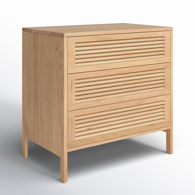 Tomiya Natural Oak 3-Drawer Nightstand with Shutter Facade