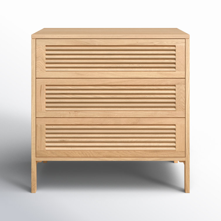 Tomiya Natural Oak 3-Drawer Nightstand with Shutter Facade