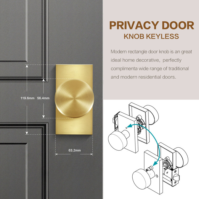 Satin Brass Round Privacy Door Knob with Keyless Lock