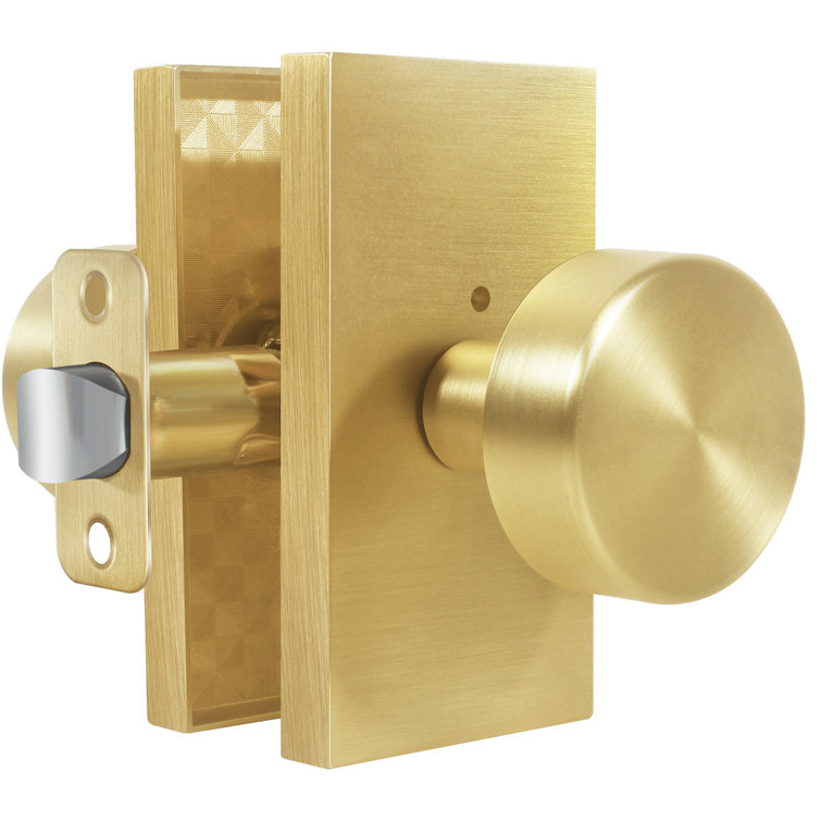 Satin Brass Round Privacy Door Knob with Keyless Lock