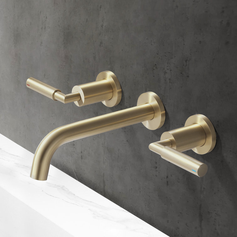 Brushed Gold Wall-Mounted Dual Handle Bathroom Faucet