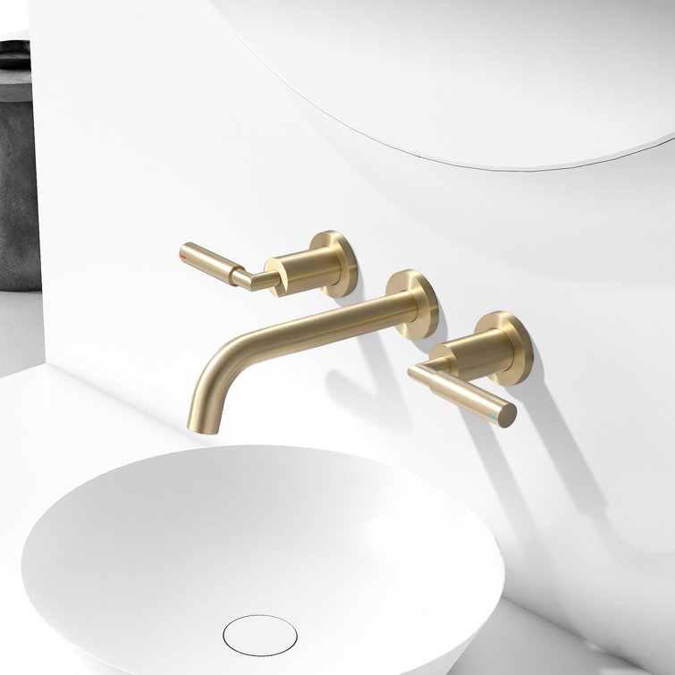 Brushed Gold Wall-Mounted Dual Handle Bathroom Faucet