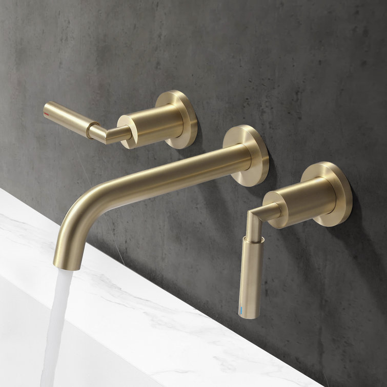 Brushed Gold Wall-Mounted Dual Handle Bathroom Faucet