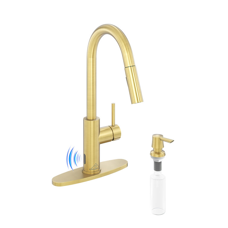 Brushed Gold Stainless Steel Pull-Down Kitchen Faucet with Infrared Sensor