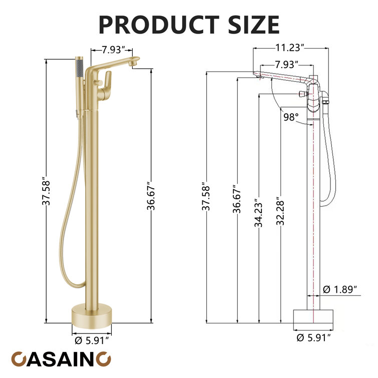 Brushed Gold Freestanding Bathtub Faucet with Handshower