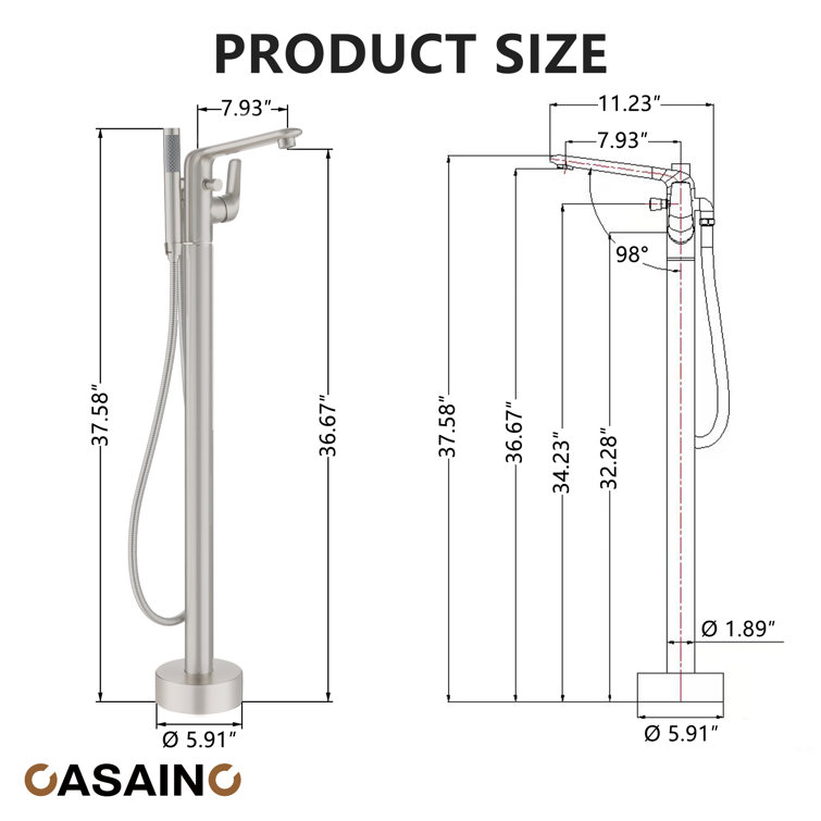 Brushed Nickel Freestanding Bathtub Faucet with Handshower
