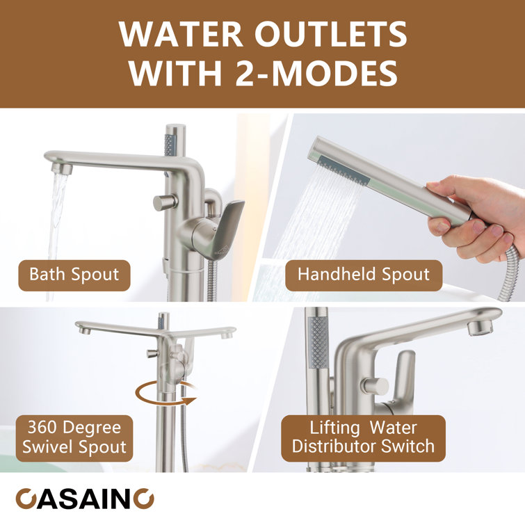 Brushed Nickel Freestanding Bathtub Faucet with Handshower