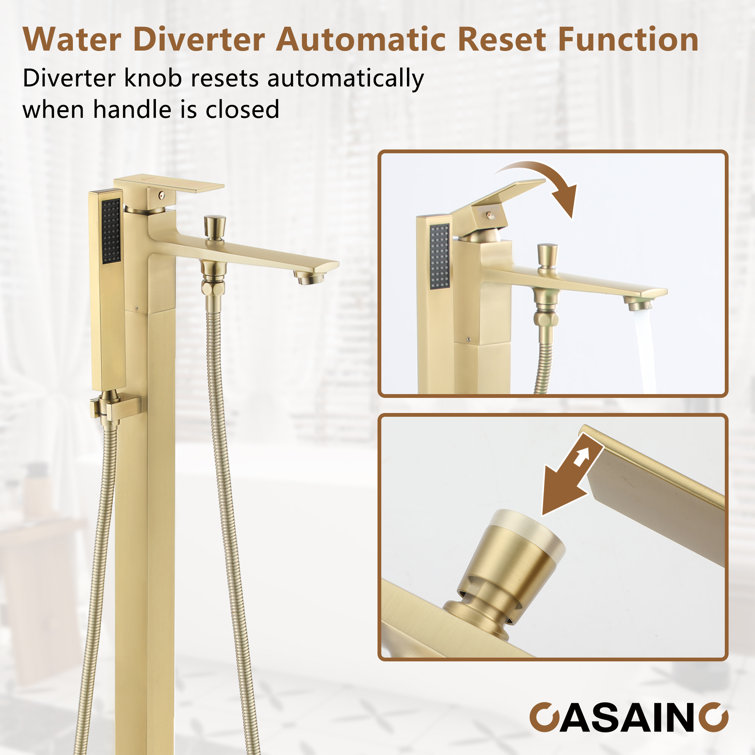 Brushed Gold Freestanding Bathtub Faucet with Handshower