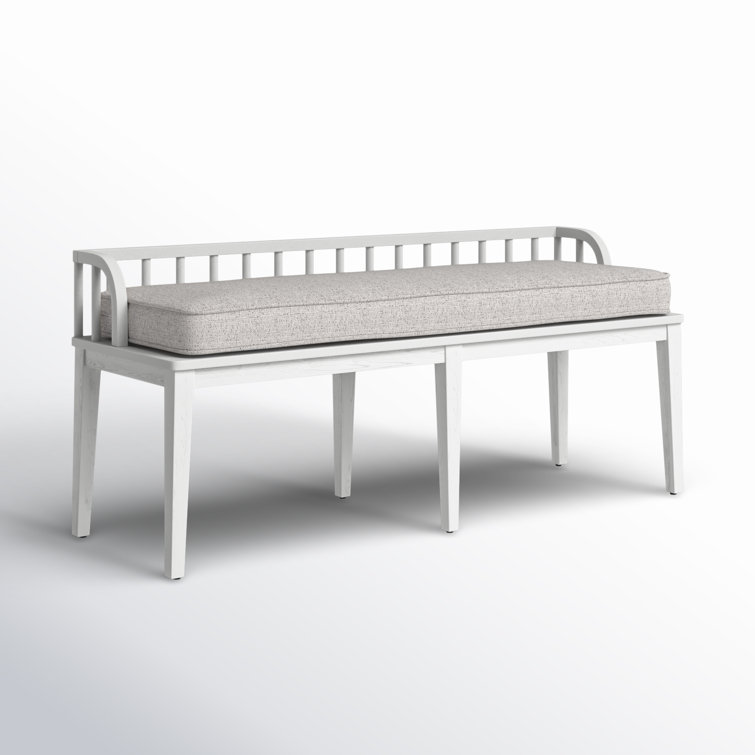 Gray Upholstered Dining Bench with White Tapered Legs