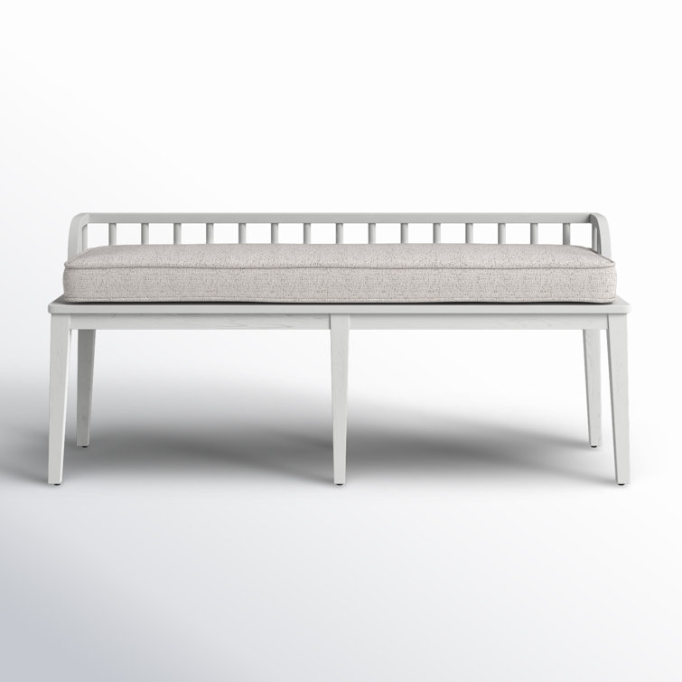 Gray Upholstered Dining Bench with White Tapered Legs