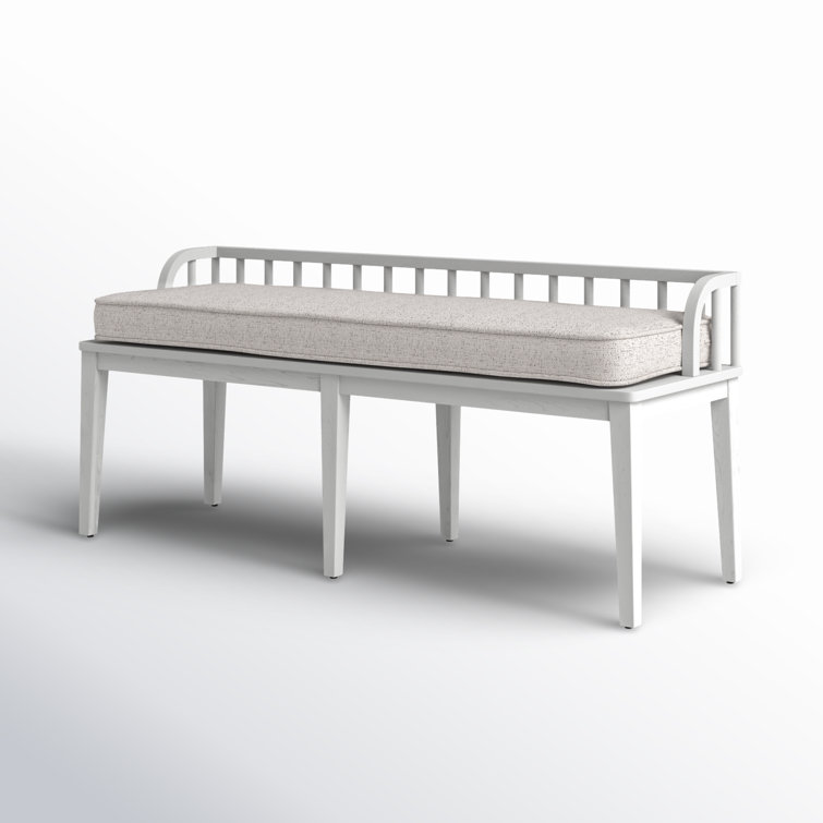 Gray Upholstered Dining Bench with White Tapered Legs