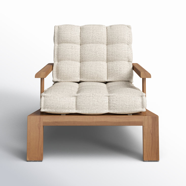 Natural Teak and Cream Tufted Cushion Lounge Chair