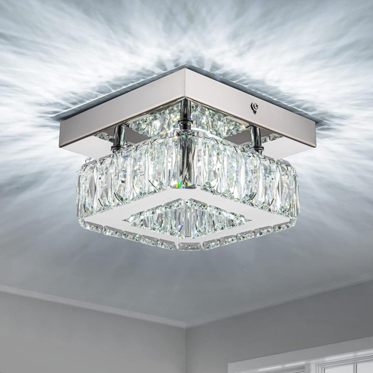 Mini Modern Crystal Square Flush Mount Chandelier