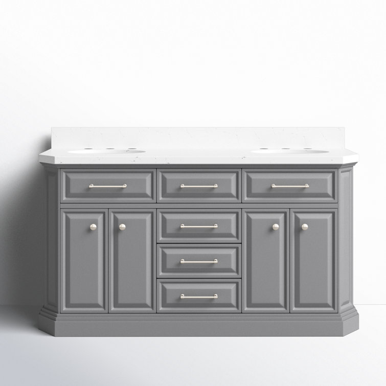 Palace 60'' Cashmere Gray Double Bathroom Vanity with Quartz Top