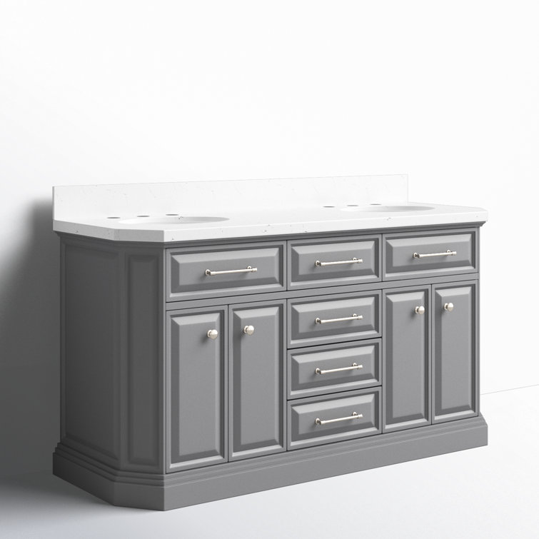 Palace 60'' Cashmere Gray Double Bathroom Vanity with Quartz Top