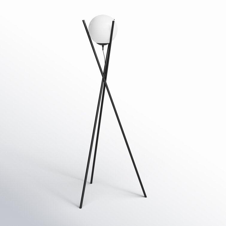 Salvezinas Adjustable Black Tripod Floor Lamp with White Glass Sphere
