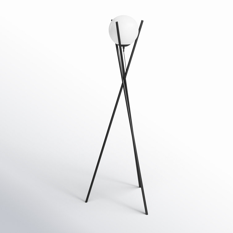 Salvezinas Adjustable Black Tripod Floor Lamp with White Glass Sphere