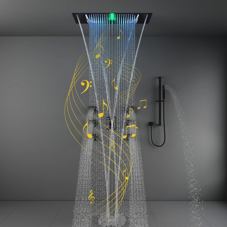Matte Black Stainless Steel LED Bluetooth Music Rainfall Shower System