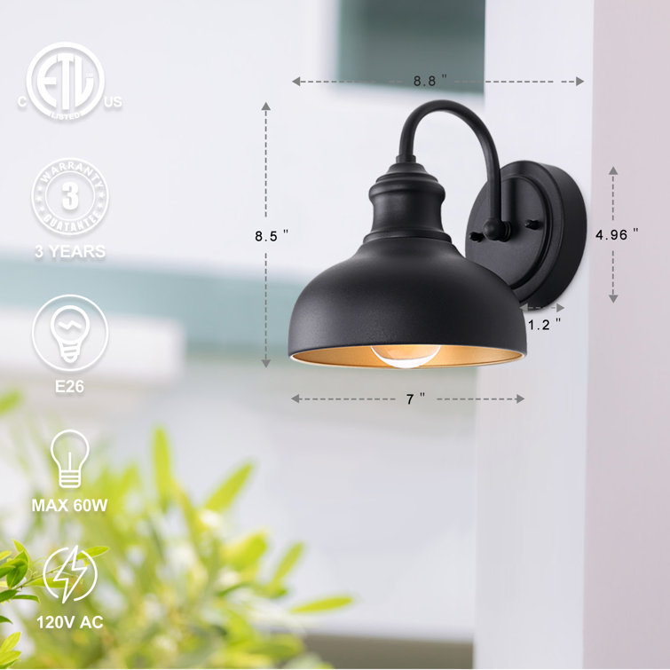 Black Iron 7-Inch Farmhouse Gooseneck Outdoor Wall Light