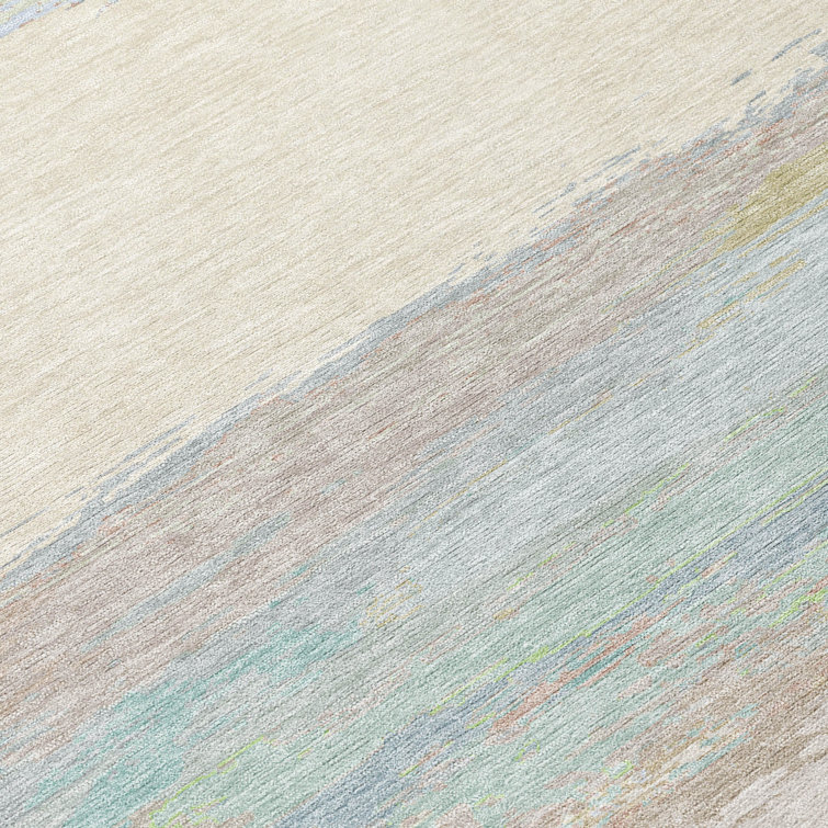 Ivory and Multicolor Synthetic Washable Striped 3' x 5' Rug