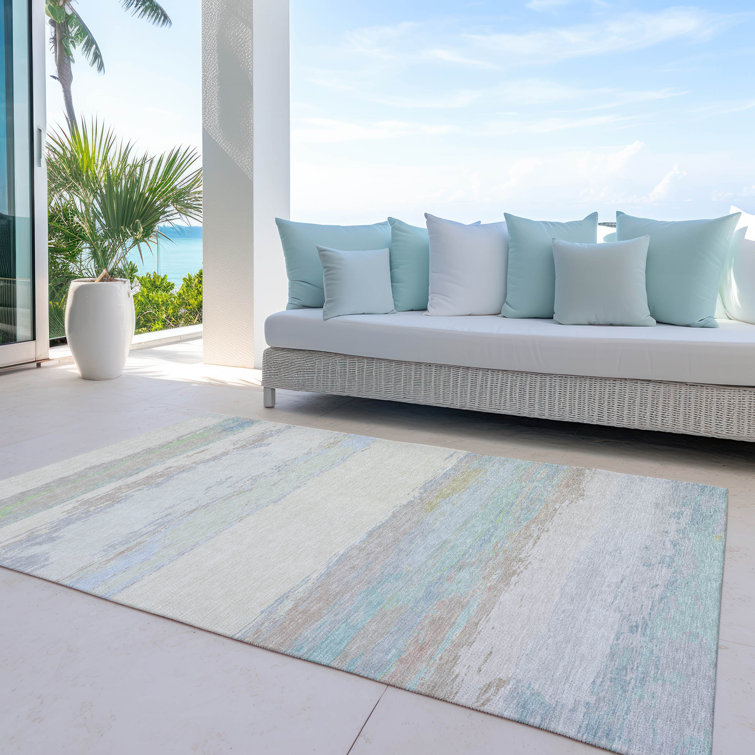 Ivory and Multicolor Synthetic Washable Striped 3' x 5' Rug