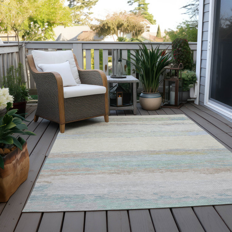 Ivory and Multicolor Synthetic Washable Striped 3' x 5' Rug