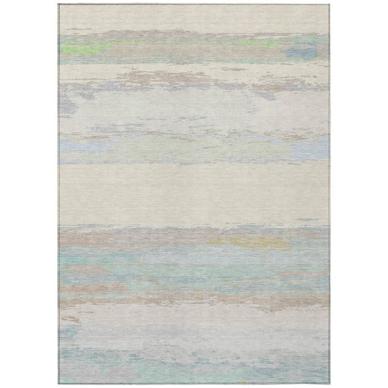 Ivory and Multicolor Synthetic Washable Striped 3' x 5' Rug