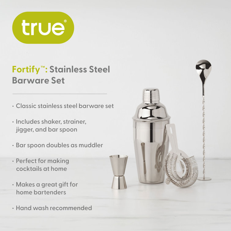 Fortify Stainless Steel 4-Piece Mixologist Barware Set