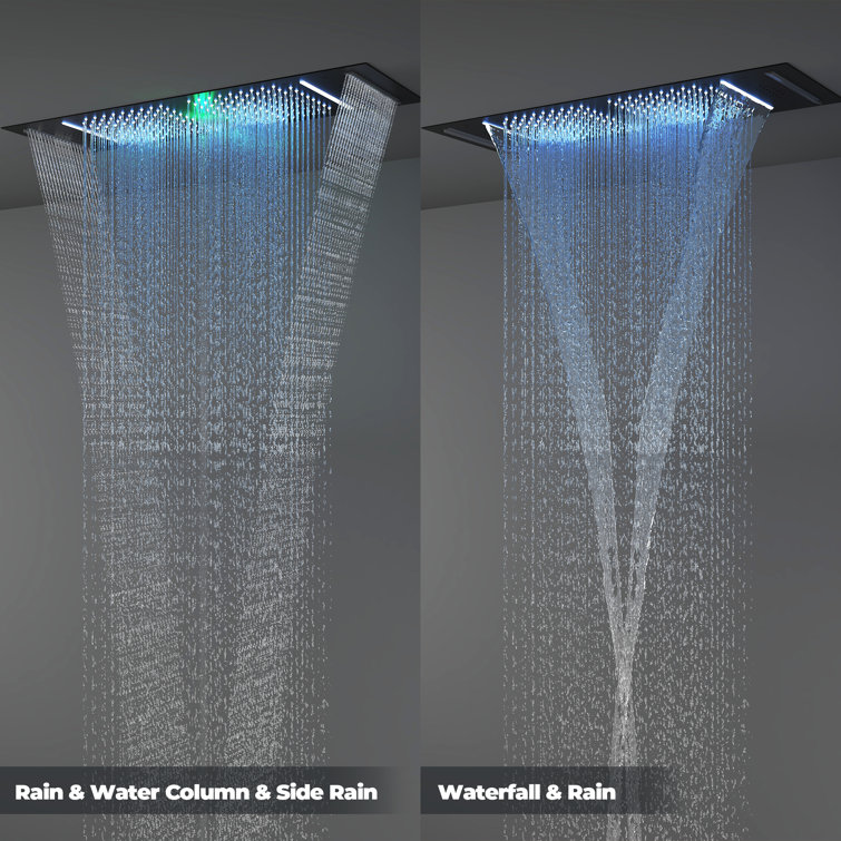 Matte Black Stainless Steel LED Bluetooth Music Rainfall Shower System