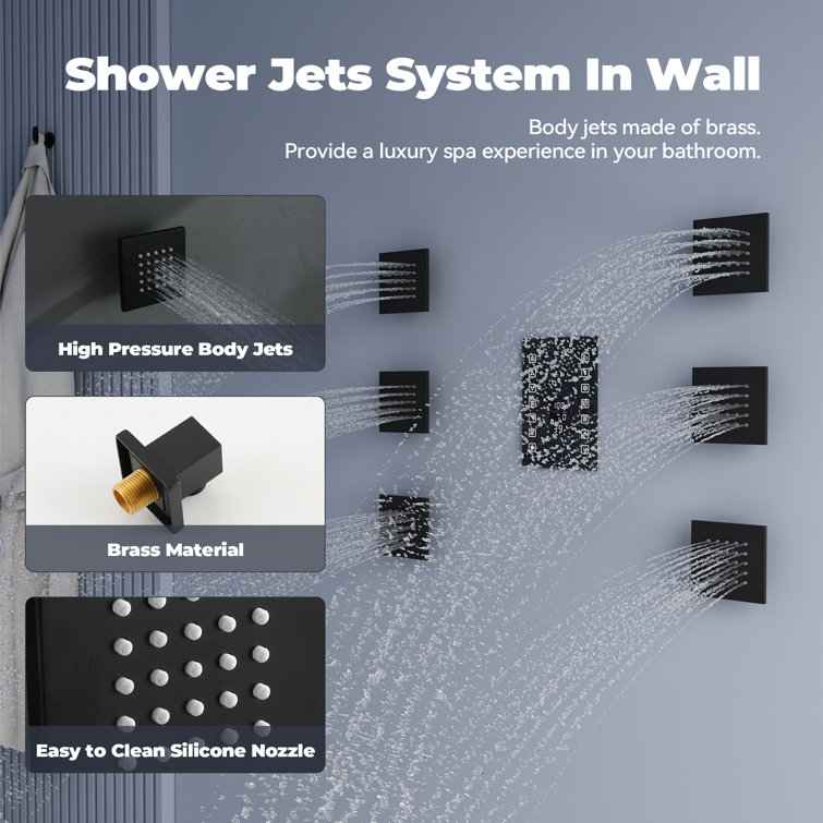 Matte Black Stainless Steel LED Bluetooth Music Rainfall Shower System