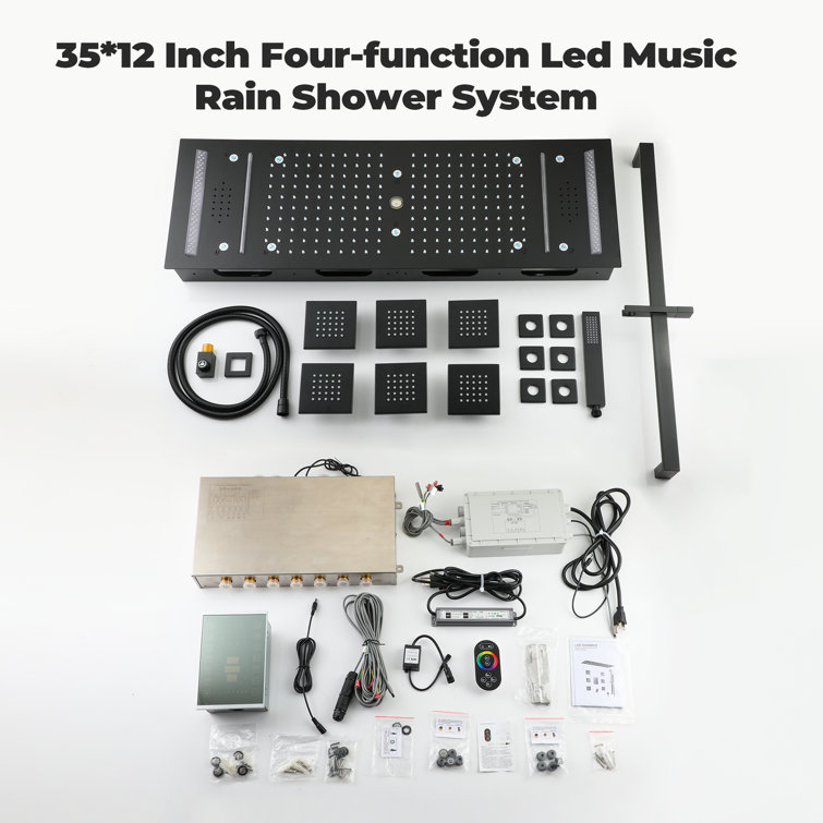 Matte Black Stainless Steel LED Bluetooth Music Rainfall Shower System