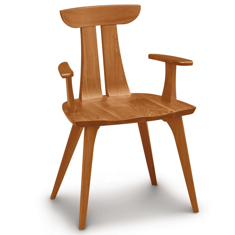 Natural Cherry Solid Wood Slat Back Arm Chair