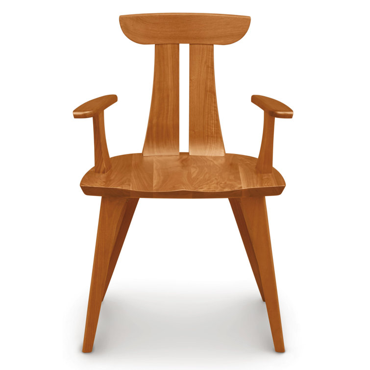 Natural Cherry Solid Wood Slat Back Arm Chair