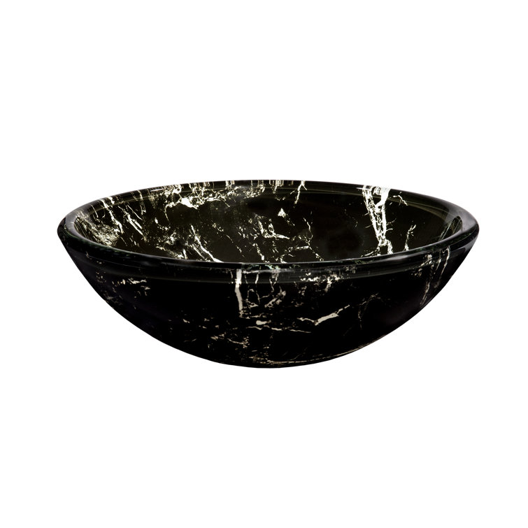 19'' Black and White Tempered Glass Round Vessel Sink