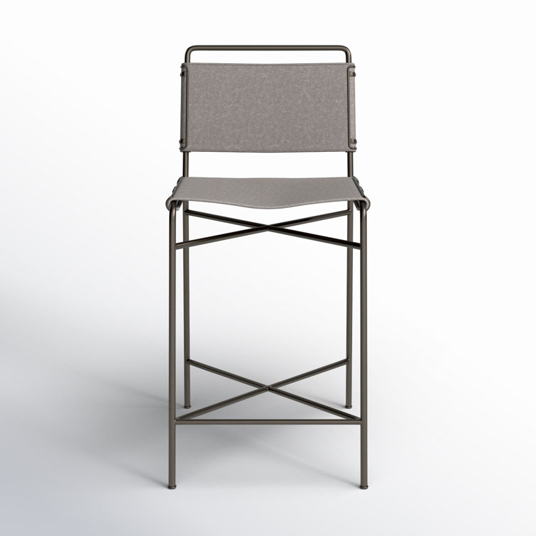 Stonewash Grey Metal Counter Stool with Fabric Sling Seat