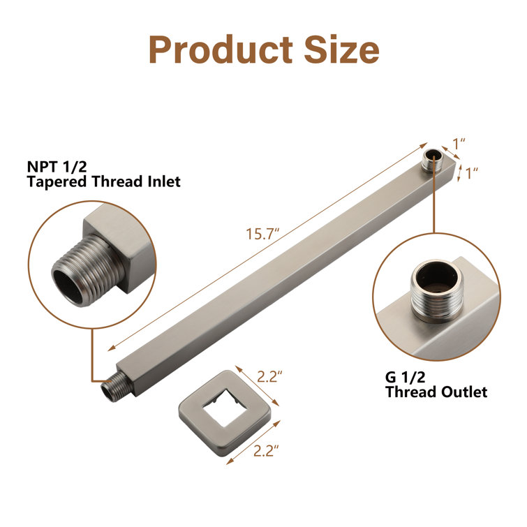 16" Brushed Nickel Square Wall-Mount Shower Arm