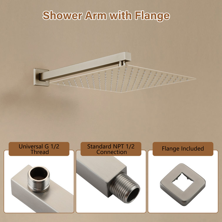 16" Brushed Nickel Square Wall-Mount Shower Arm