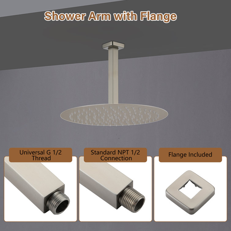 8-Inch Brushed Nickel Square Ceiling Mounted Shower Arm
