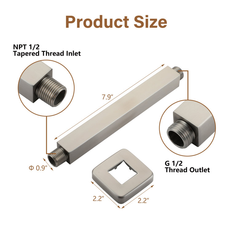 8-Inch Brushed Nickel Square Ceiling Mounted Shower Arm