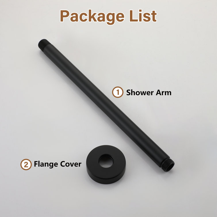 Matte Black 12-Inch Stainless Steel Ceiling Shower Arm