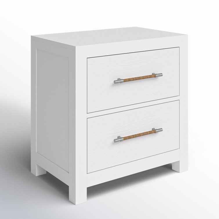 White Coastal 2-Drawer Nightstand with Woven Handles