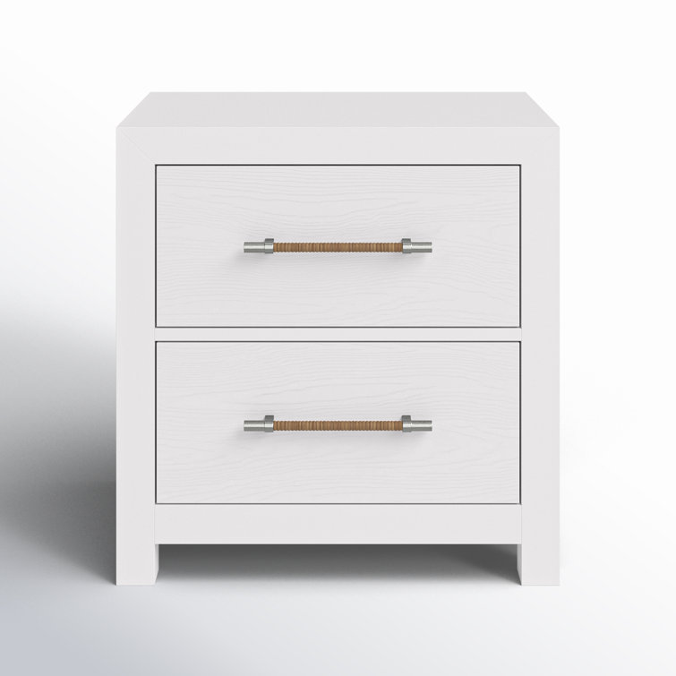 White Coastal 2-Drawer Nightstand with Woven Handles